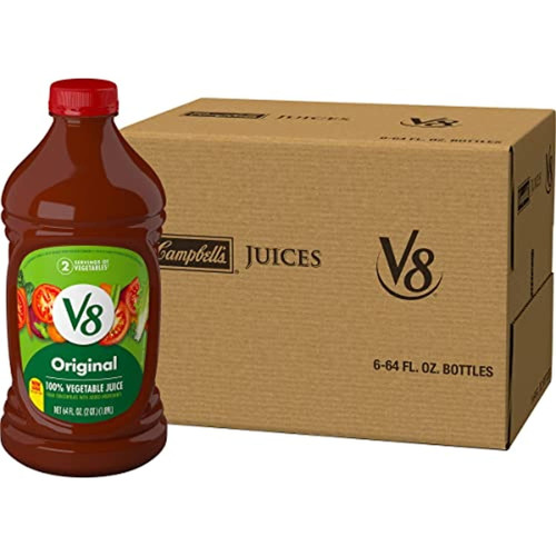 V8 Original 100% Vegetable Juice, Vegetable Blend With Tomato Juice, 64 Ounce Bottle (pack Of 6)