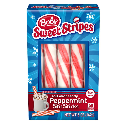 Bob's Sweet Stripes Soft Mint Candy Peppermint Stir Sticks, 5 Oz Box, 10ct
