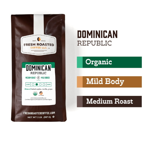 Fresh Roasted Coffee, Organic Dominican Republic Coffee, Medium Roast, Whole Bean, 32 Oz
