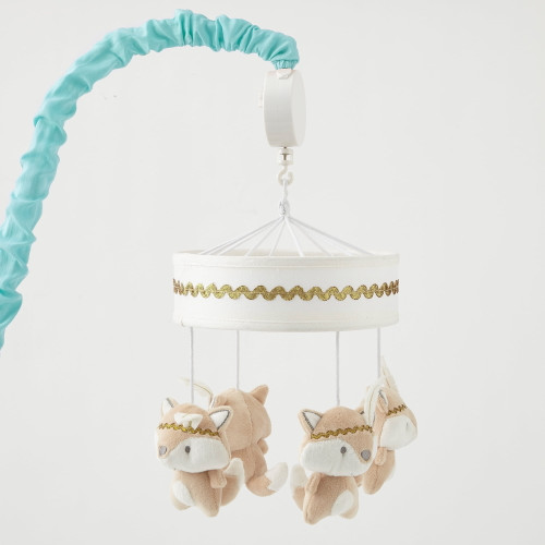 Levtex Baby - Little Feather Musical Rotating Baby Crib Mobile - Plush Foxes - Cream, Gold, Tan - Nursery Accessories