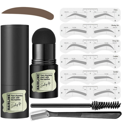 Bertree Eyebrow Stamp Stencil Kit, Eyebrow Stencils With 6pc Brow Stencils And Shaping Kit Reusable (dark Brown)