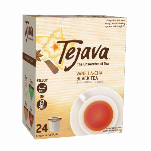Tejava Unsweetened Vanilla Chai Flavored Black Tea Pods | 24 Pack | 100% Recyclable Single Serve K Cups | Keurig Compatible