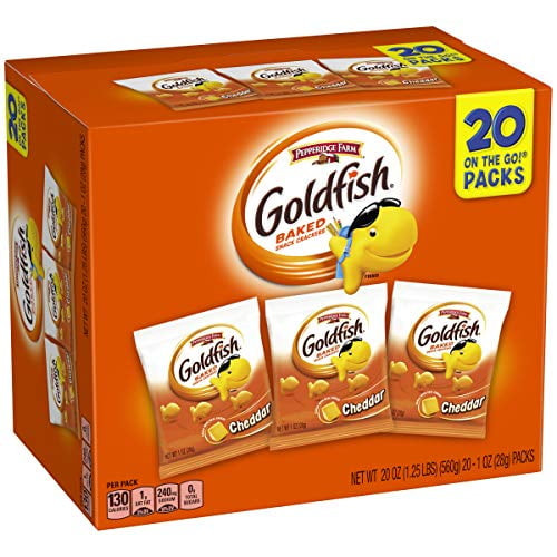 Pepperidge Farm Goldfish Cheddar Crackers, 20 Oz. Multi-pack Box, 20-count 1 Oz. Single-serve Snack Packs (packaging May Vary)
