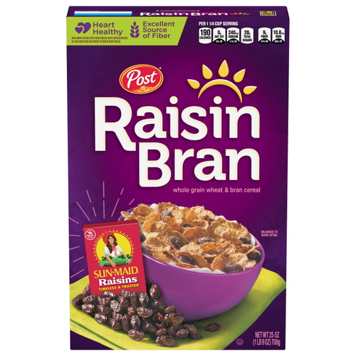 Post Raisin Bran, Whole Grain Wheat & Bran Breakfast Cereal, Kosher, 25 Ounce