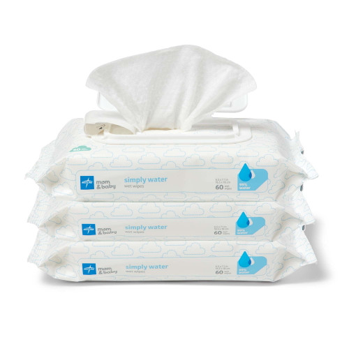 Medline Simply Water Wet Wipes, 99% Water Solution Wet Wipes, 100% Plant-based Bamboo Fiber Cloth, 60 Ct (pack Of 3)