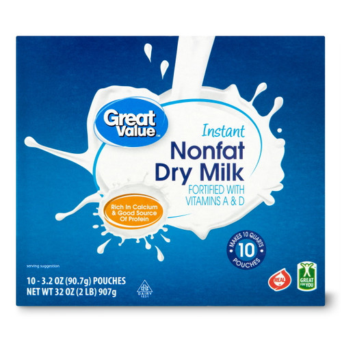 Great Value Instant Nonfat Dry Milk, 3.2 Oz, 10 Count