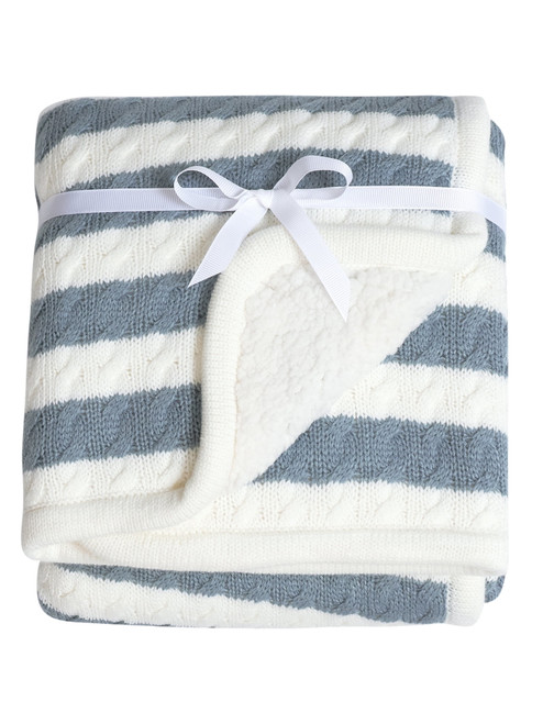 Modern Moments By Gerber Baby Boy Or Girl Cable Knit Blanket With Sherpa, Blue Stripes