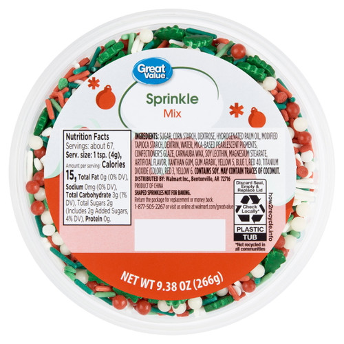 Great Value Green, Red & White Christmas Tree Sprinkle Mix, 9.38 Oz