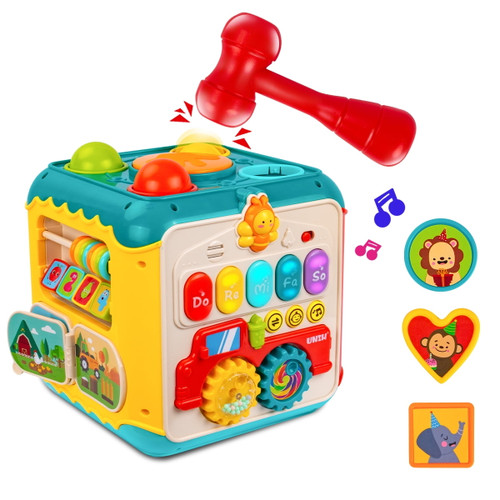 Unih 7 In 1 Baby Activity Cube Toy For Infants Boys Girls Kids 18m+, Early Educational Learning Toys With Music & Light