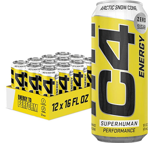 Cellucor C4 Carbonated Zero Sugar Energy Pre Workout Drink + Beta Alanine, (new) Sparkling Arctic Snow Cone, 16 Fl Oz, Pack Of 12