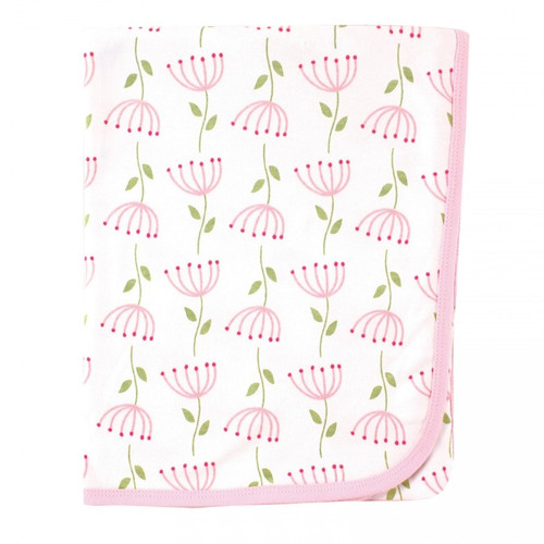 Touched By Nature Baby Girl Organic Cotton Swaddle, Receiving And Multi-purpose Blanket, Flower, One Size