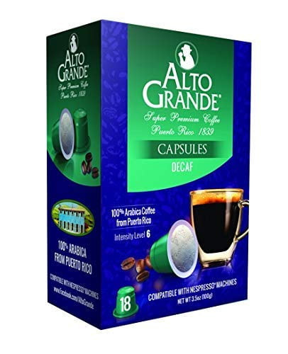 Alto Grande Super Premium Capsules For Nespresso Machines, 100 Percent Arabica Coffee From Puerto Rico (decaf, 18 Count)