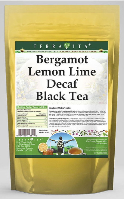 Terravita Bergamot Lemon Lime Decaf Black Tea, (bergamot Lemon Lime Decaf, Black Tea Bags, 25 Tea Bags, 1-pack, Zin: 536384)