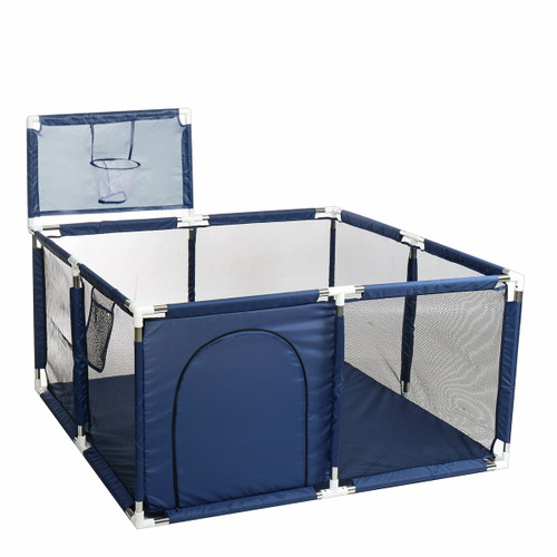Stoneway 75 Inch Baby Toddler Playpen Portable Kids Safety Play Center Yard Home Indoor Fence Anti-fall Play Pen, Playpens For Babies And Infants, Extra Large Playard Blue Red