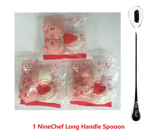 Ninechef Bundle - Shanghai Yeast Balls - Chinese Rice Wine Starter - 4 Balls - Per Bags (3 Pack) + 1 Ninechef Spoon