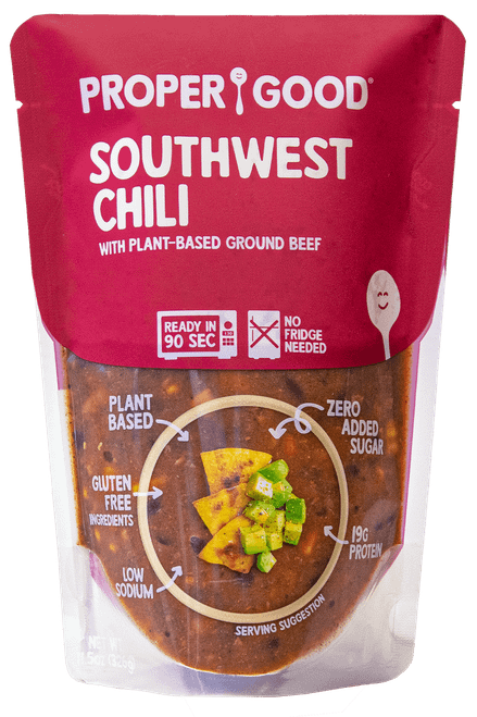 Proper Good Southwest Plant-based Chili, Smokey Sweet Meal With Beans, Poblano And Meatless Crumbles
