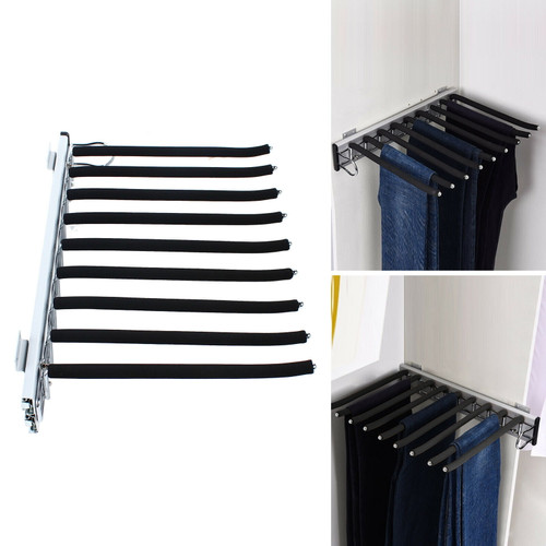 Closet Pull Out 9 Arms Pants Trouser Rack Pants Clothes Hanger Shelf Rack Pull Out Trouser Rack Extending Rail Wardrobe Storage Organizer Stainless Steel Trouser Rack Extendable Rail Wardrobe