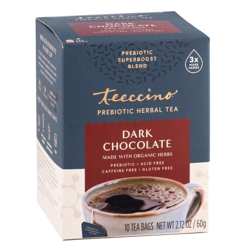 Teeccino Prebiotic Superboost Herbal Tea, Dark Chocolate, 10 Tea Bags