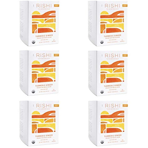 Rishi Tea Turmeric Ginger Herbal Tea | Organic, Caffeine-free, Ayurvedic, Energy-boosting | Citrus Flavors For Taste | 15 Sachet Bags, 1.75 Oz (pack Of 6)