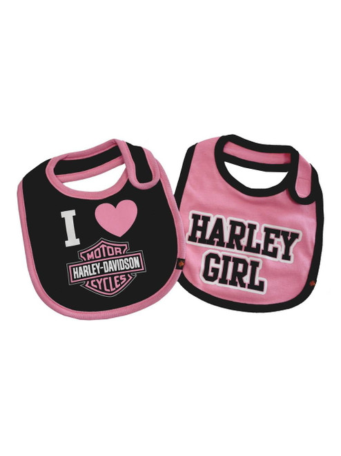 Harley-davidson Baby Girls' Bibs, Bar & Shield 2 Pack Set, Black/pink 7009505, Harley Davidson