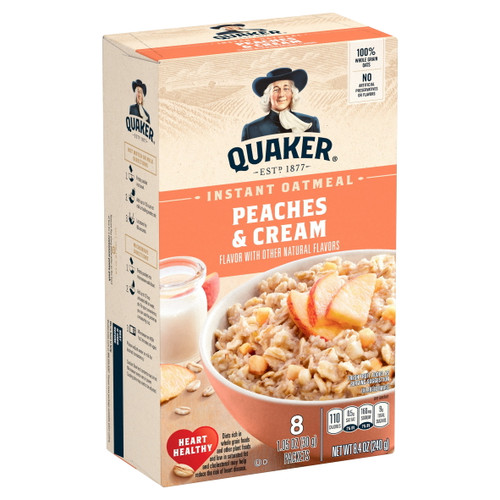 Quaker Instant Oatmeal, Peaches & Cream, 8.4 Oz, 8 Count