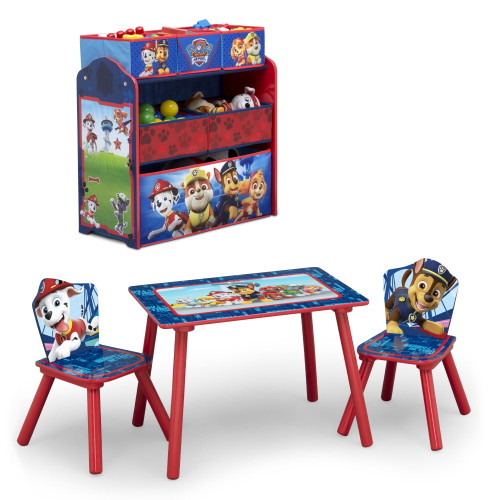 Nick Jr. Paw Patrol 4-piece Playroom Solution By Delta Children – Set Includes Table And 2 Chairs And 6-bin Toy Organizer