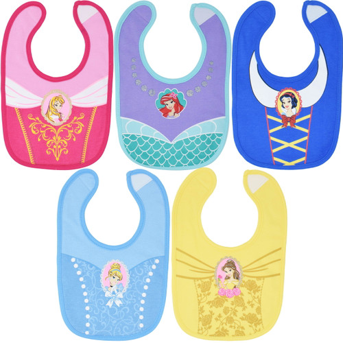 Disney Princess Baby Girls 5 Pack Bibs Belle Cinderella Snow White Ariel Infant