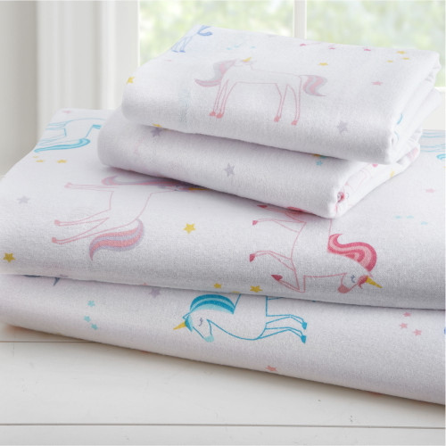 Wildkin Kids 100% Cotton Flannel Sheet Set For Boys And Girls - Toddler (unicorn Purple)