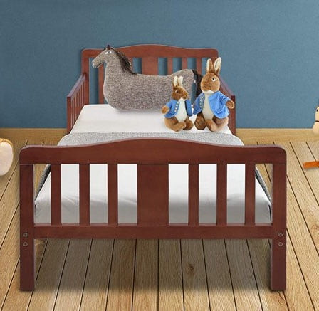 Toddler Bed Frame, Dfito Wood Toddler Bed For Boys Girls, Baby Toddler Bed With Headboard, Footboard, Safety Guardrails, Wood Slats, Children Bedroom Furniture Children Bed Frame,espresso, Gj20