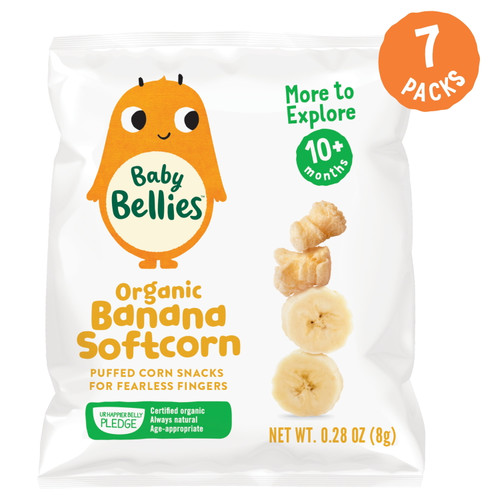 Baby Bellies Organic Banana Softcorn Snack, 0.28 Oz Bag, 7 Pack