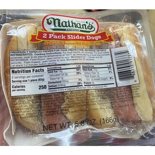 Nathans Famous Slider Hot Dog In Microwave Bun - 2 Count Per Pack -- 24 Packs Per Case