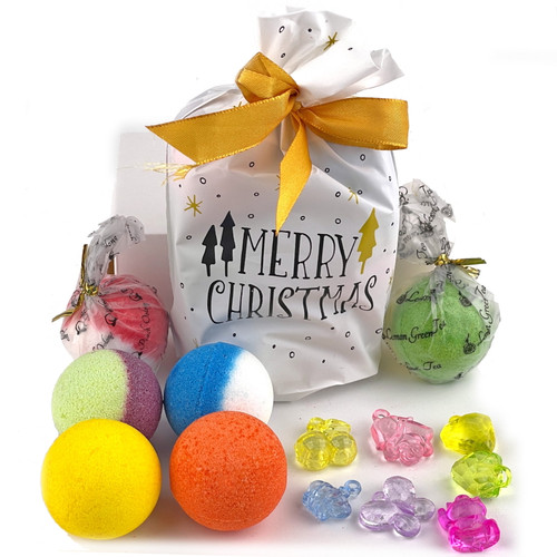 Bath Bombs For Kids,  Christmas  6 Pcs Bath Bombs With Crystal Toys Inside, Bath Bomg With  Christmas Packing Bag, Gift For Christmas And Birthday