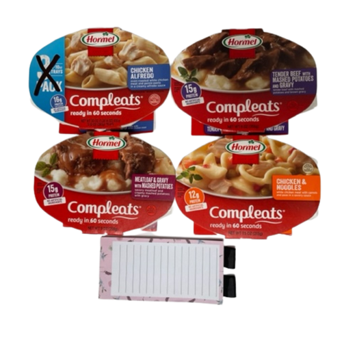 Hormel Compleats Variety 4 Pack, 1 Chicken Alfredo, 1-tender Beef, 1 Chicken Noodle, 1-meatloaf With Magnetic Pad