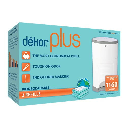 Dekor Plus Diaper Pail Biodegradable Refills | 2 Count | Most Economical Refill System | Quick And Simple To Replace | No Preset Bag Size , Use Only What You Need | Exclusive End-of-liner Ma