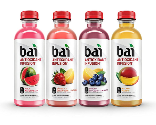 Bai Flavored Water, Oasis Variety Pack, Antioxidant Infused, 18 Fluid Ounce Bottles, 12 Count, 3 Each Of Burundi Blueberry Lemonade, Sao Paulo Strawberry Lemonade, Kula Watermelon, Malawi Mango