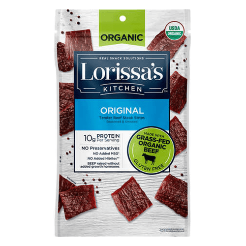 Lorissa's Kitchen Grass-fed Dried Organic Beef Steak Strips, Original 12 Oz - No Added Msg Keto Friendly Snacks & Gluten Free More Tender Than Traditional Beef Jerky Flavorful On The Go Meat Snack