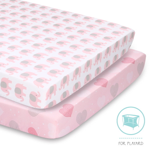 The Peanutshell Pink Elephants And Hearts Crib Sheet 2 Pack Set