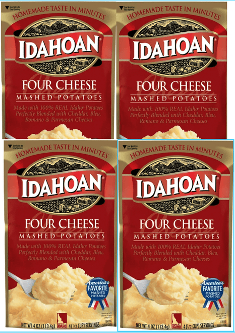 Idahoan Four Cheese Mashed Potatoes, 4 Oz Pouch Pack Of 4 Real Idaho Potatoes And Holiday Thanksgiving Christmas Dinner