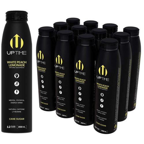 Uptime Energy Drink White Peach Lemonade Cane Sugar 12 Pack