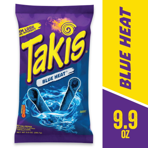 Takis Blue Heat Rolled Tortilla Chips, Hot Chili Pepper Artificially Flavored, 9.9 Ounce Bag