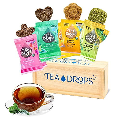 Tea Drops Party Pack Of 8 Lightly Sweetened Loose Leaf Bagless Tea | On The Go Tea Assortment Including Matcha, Rose Earl Grey, Citrus Ginger And Peppermint | Tea Gift Set