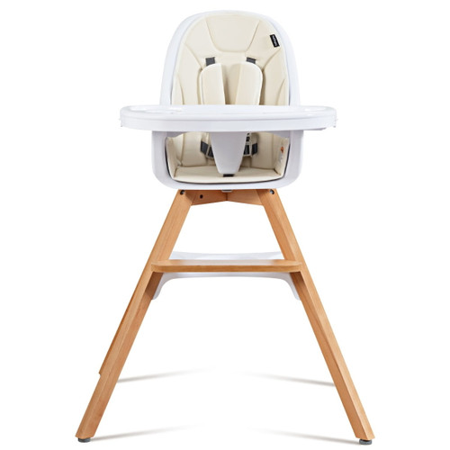 Topbuy Baby High Chair Convertible 3 In 1 Wooden High Chair With Removable Food Tray Beige