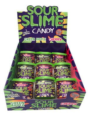 Sour Slime Candy, One 3.5 Oz Container Of Either Cherry Or Green Apple Flavored Slime