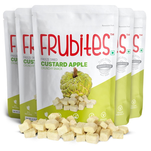 Frubites Custard Apple - Freeze Dried Fruit Snack (pack Of 5, 100 Grams), Crispy, Crunchy Custard Apple Snack. No Added Sugar, Vegan, Gluten-free Snacks For Kids And Adults