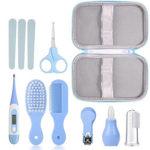 Baby Grooming Kit, Portable Baby Safety Care Set With Hair Brush Comb Nail Clipper Nasal Aspirator Etc For Nursery Newborn Toddlers Infant Girl Boys Keep Clean (10 In 1 Blue)