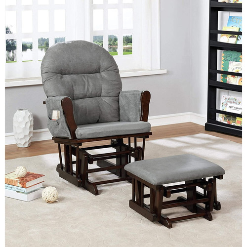Naomi Home Brisbane Glider And Ottoman Set, Nursery Glider With Ottoman, Wood Nursery Chair For Baby Room, Upholstered Nursing Chairs For Mom& Baby With Padded Arms, Cushion Dark Gray, Finish Espresso