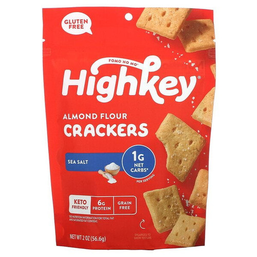 Highkey, Keto Friendly Gluten Free Almond Flour Crackers, Sea Salt, 2 Oz