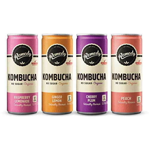 Remedy Raw Organic Kombucha Tea - Sparkling Live Cultured Drink - Sugar Free 4 Flavor Variety Pack - 8.5 Fl Oz Can, 24-pack