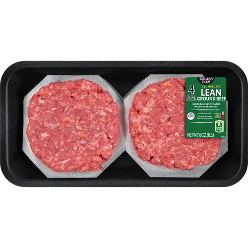 All Natural*, 93% Lean/7% Fat, Ground Beef, Burgers, 4 Count, 1lbs, (fresh)
