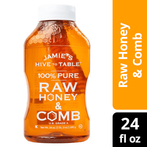 Jamies Hive To Table 100% Raw Honey & Comb, Premium, Pure Honey, 24 Oz